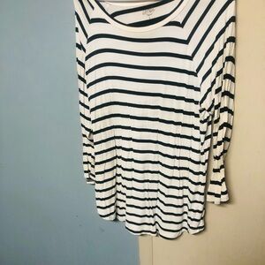 Tickled Teal Black and White Striped Long Sleeve Top